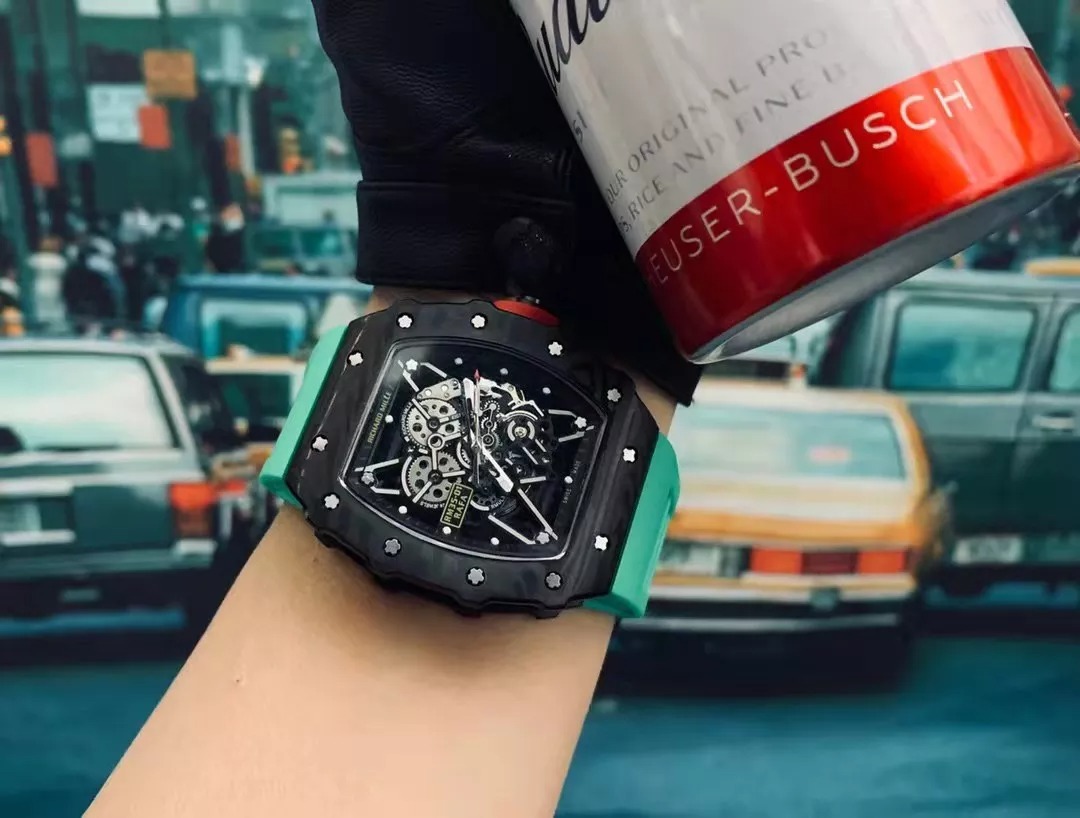 RM 35-01 Black Bezel Red Markers Green Rubber Strap RUML3