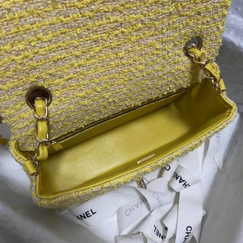 Chanel 20Cm Class-Flap Bag In Yellow Tweed 1116