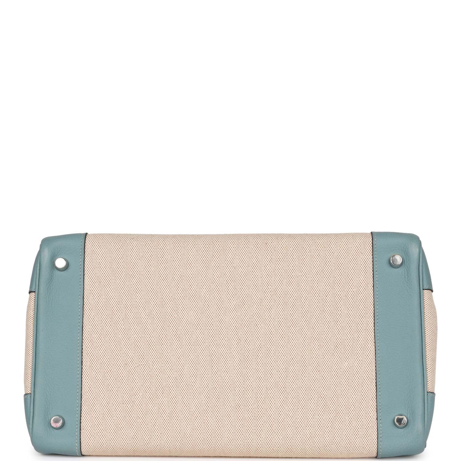 Pre-owned Hermes Birkin 35 Toile H and Ciel Clemence Palladium Hardware