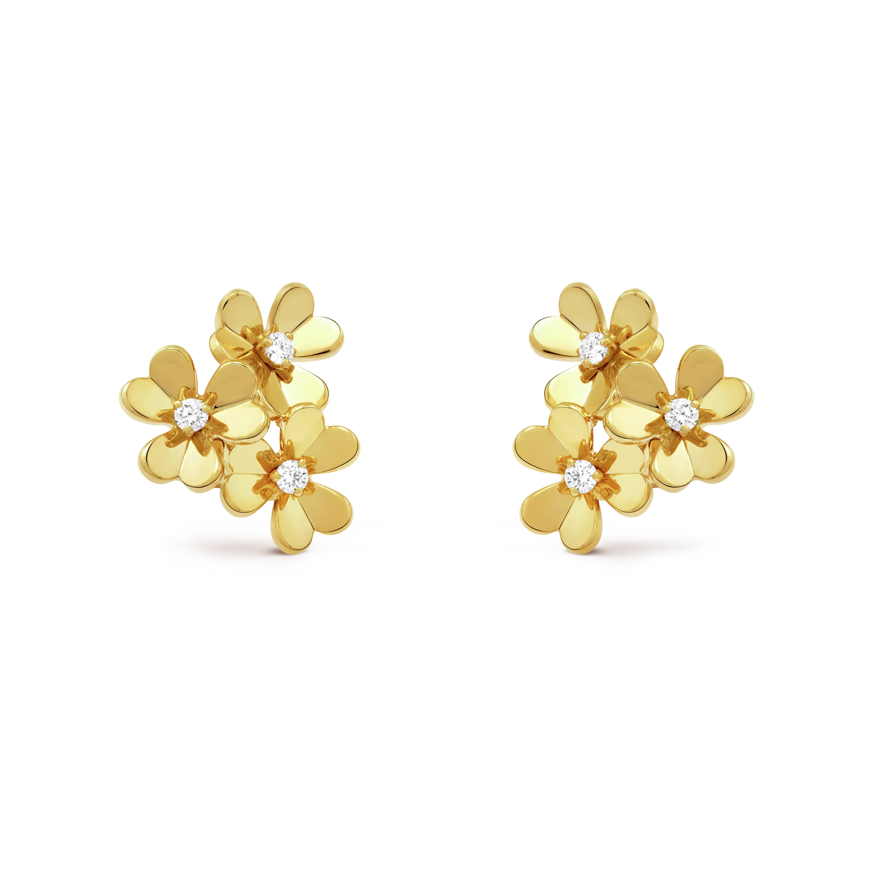 Frivole earrings, 3 flowers, mini model  yellow gold, Diamond