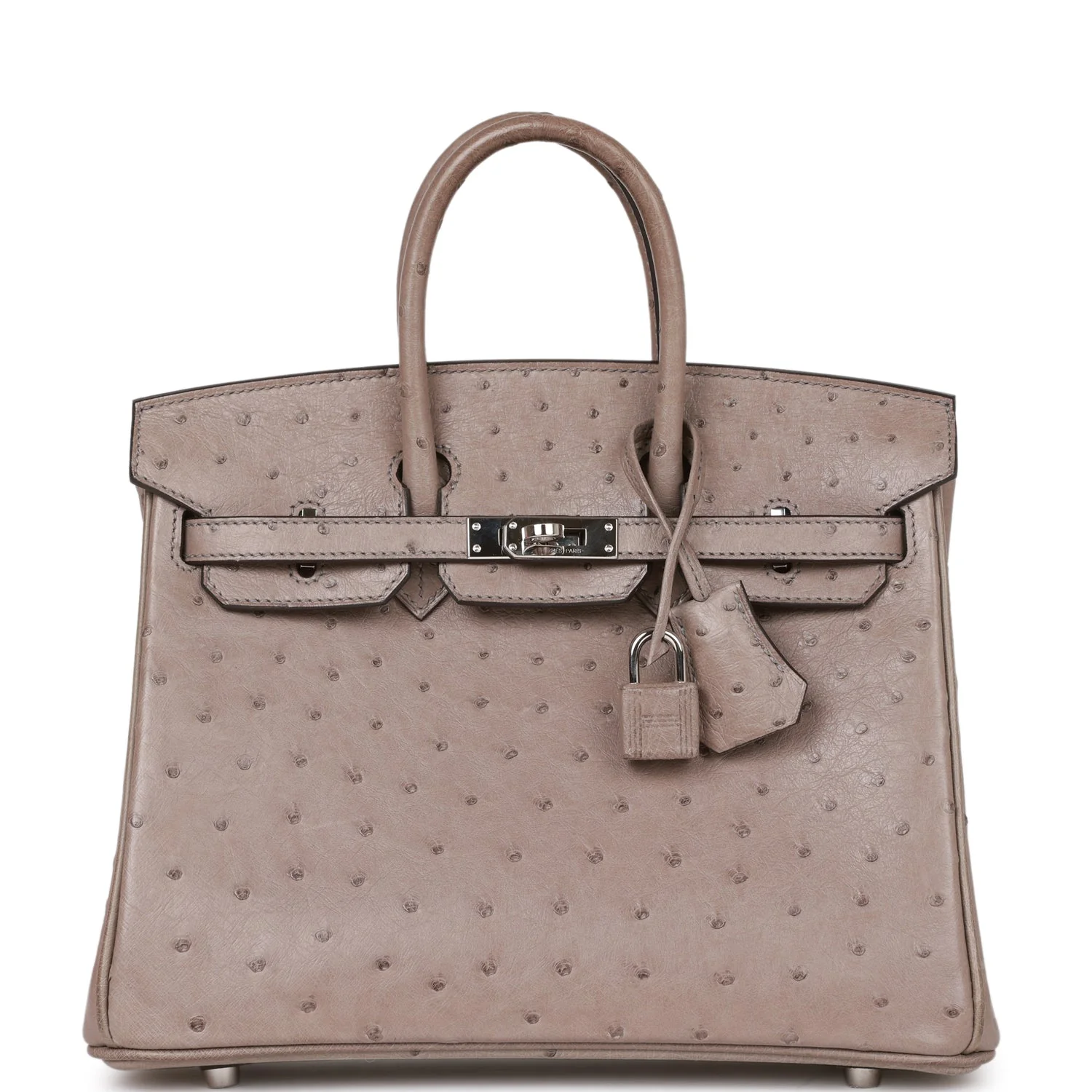 Pre-owned Hermes Birkin 25 Gris Tourterelle Ostrich Palladium Hardware