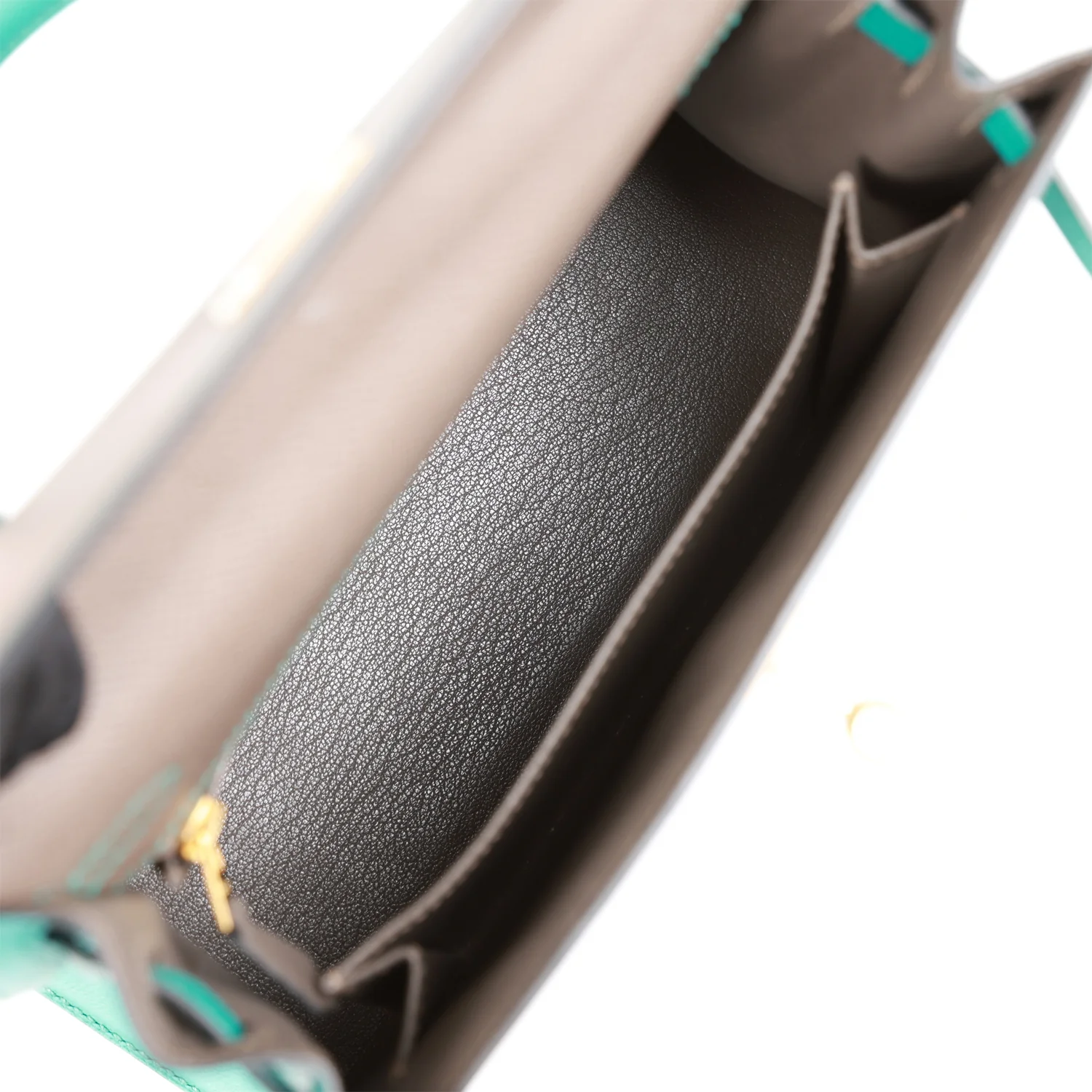 Pre-owned Hermes Special Order (HSS) Kelly Sellier 25 Etain and Bleu Paon Epsom Gold Hardware