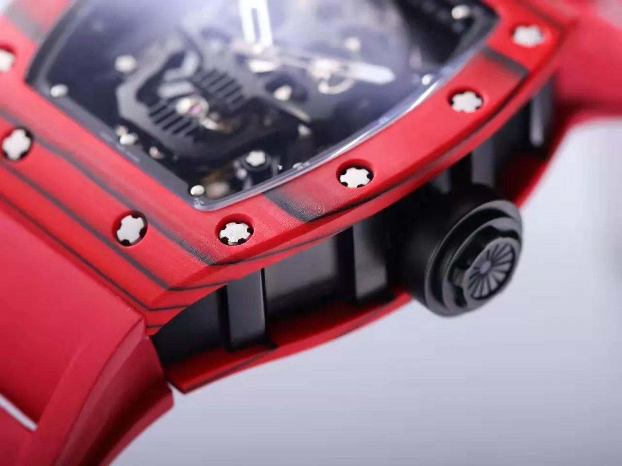 RM 52-01 Skull Black Dial Red Bezel Red Rubber Strap JB Tourbillon
