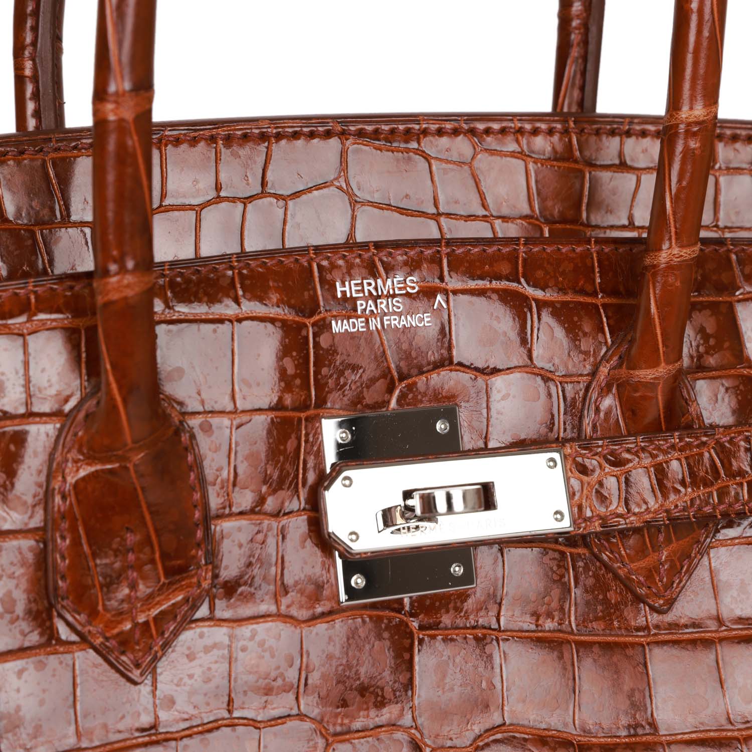 Pre-owned Hermes Birkin 35 Miel Shiny Porosus Crocodile Palladium Hardware