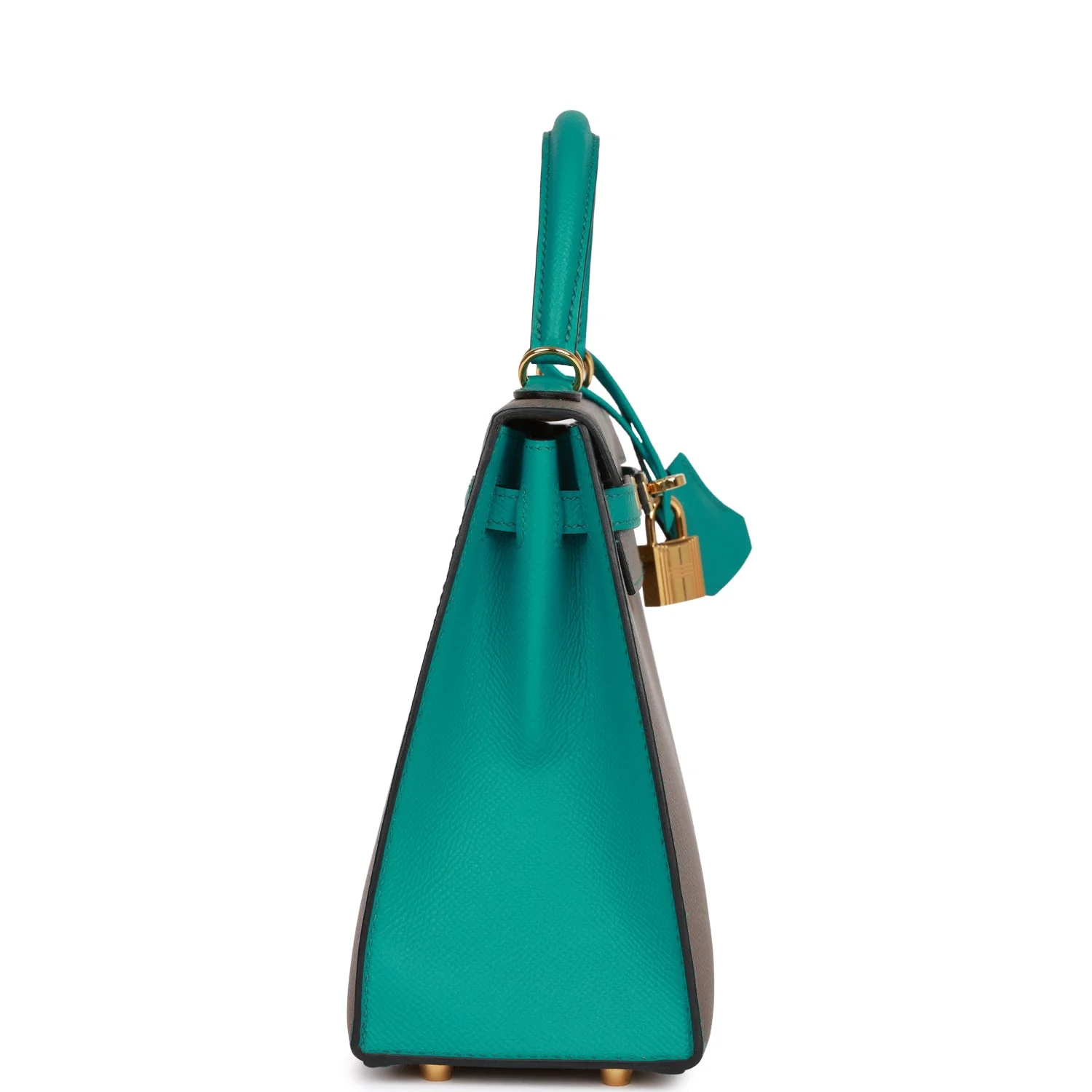 Pre-owned Hermes Special Order (HSS) Kelly Sellier 25 Etain and Bleu Paon Epsom Gold Hardware