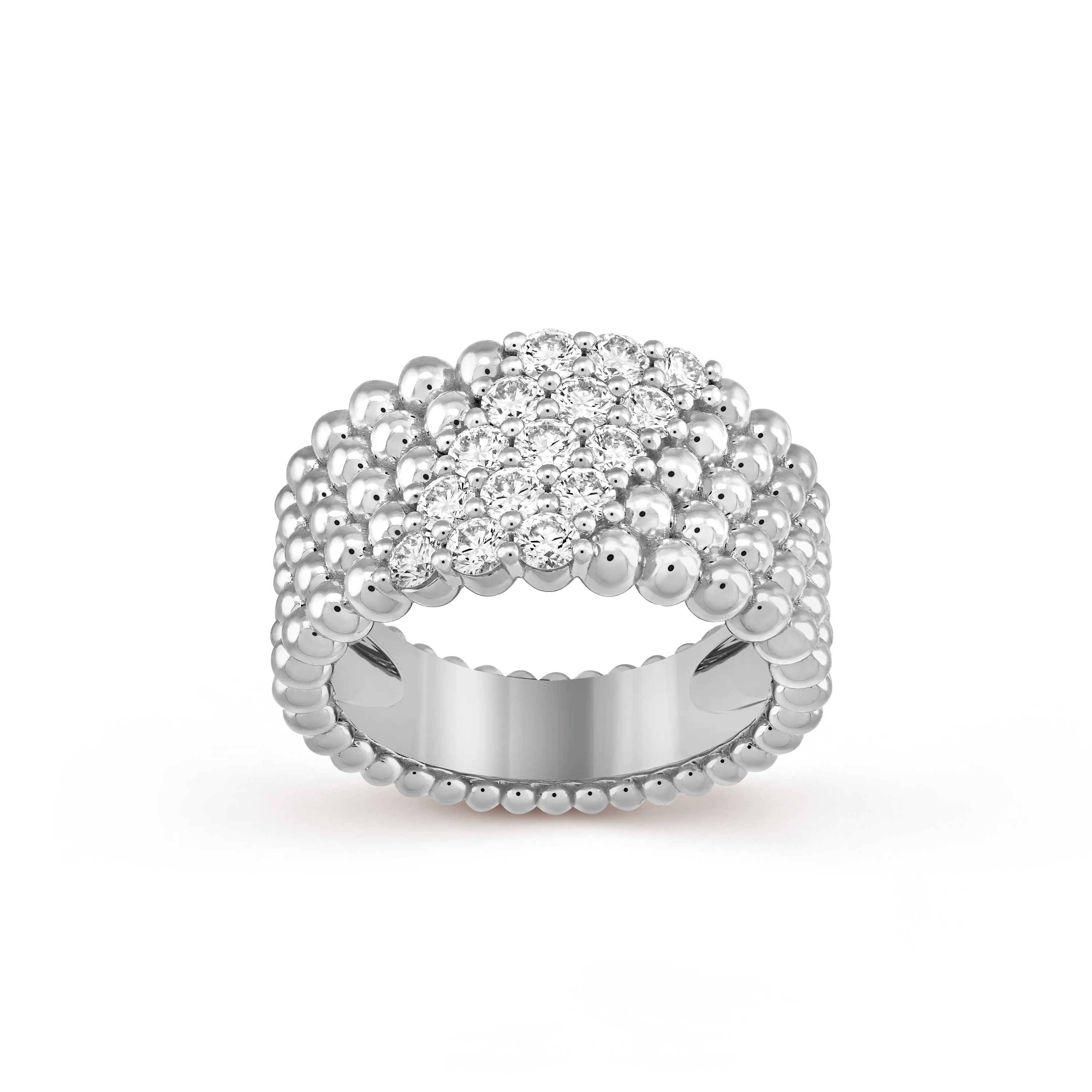 Perlée diamonds ring, 5 rows white gold, Diamond
