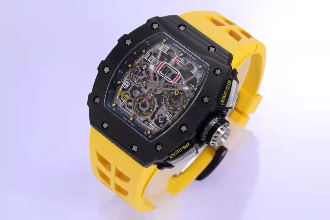 RM 11-03 Skeleton Dial Black Bezel Yellow Rubber Strap KV 7750