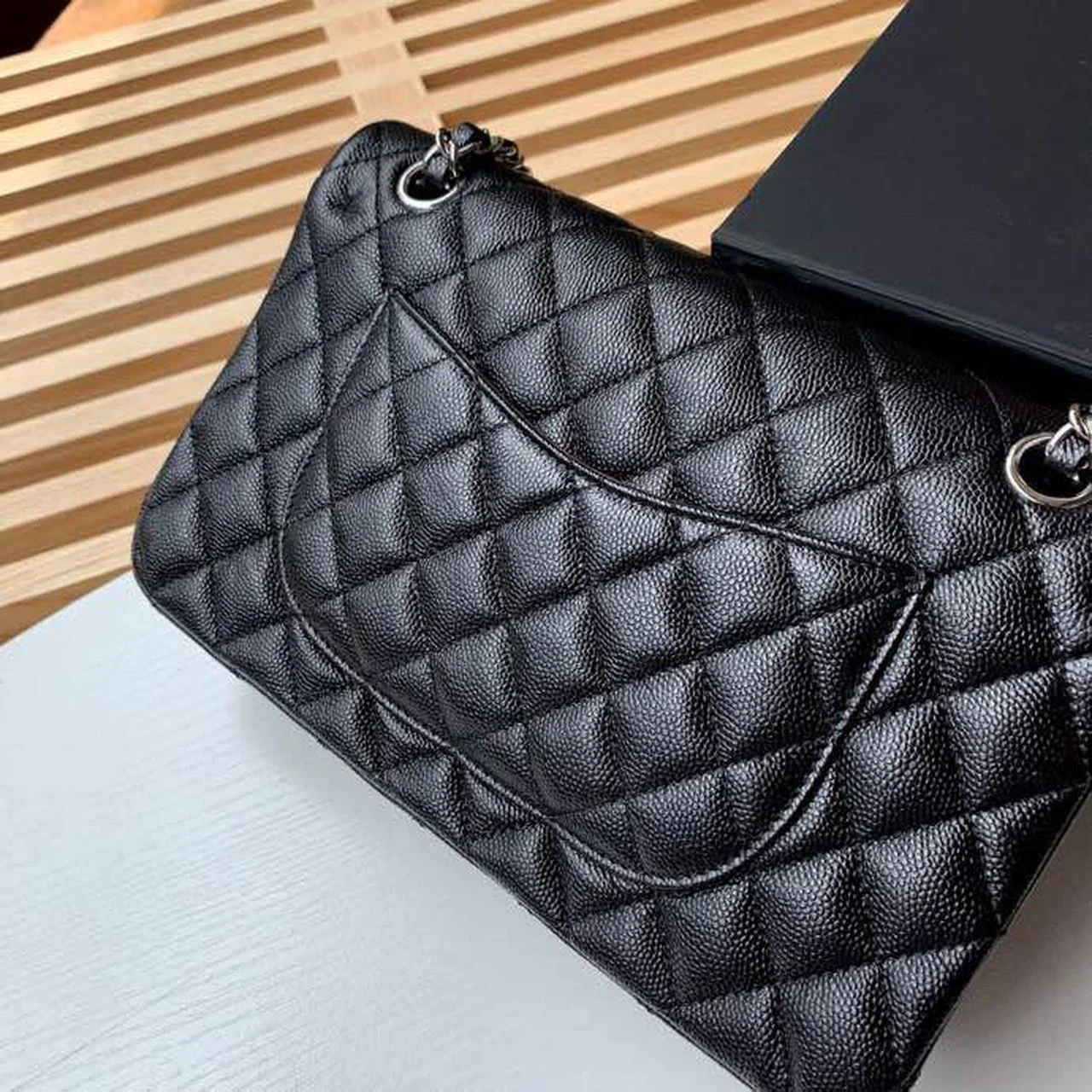 Chanel Classic Handbag Silver Hardware BlackFor Women, Women’s Bags, Shoulder And Crossbody Bags 10.2in/26cm A01112