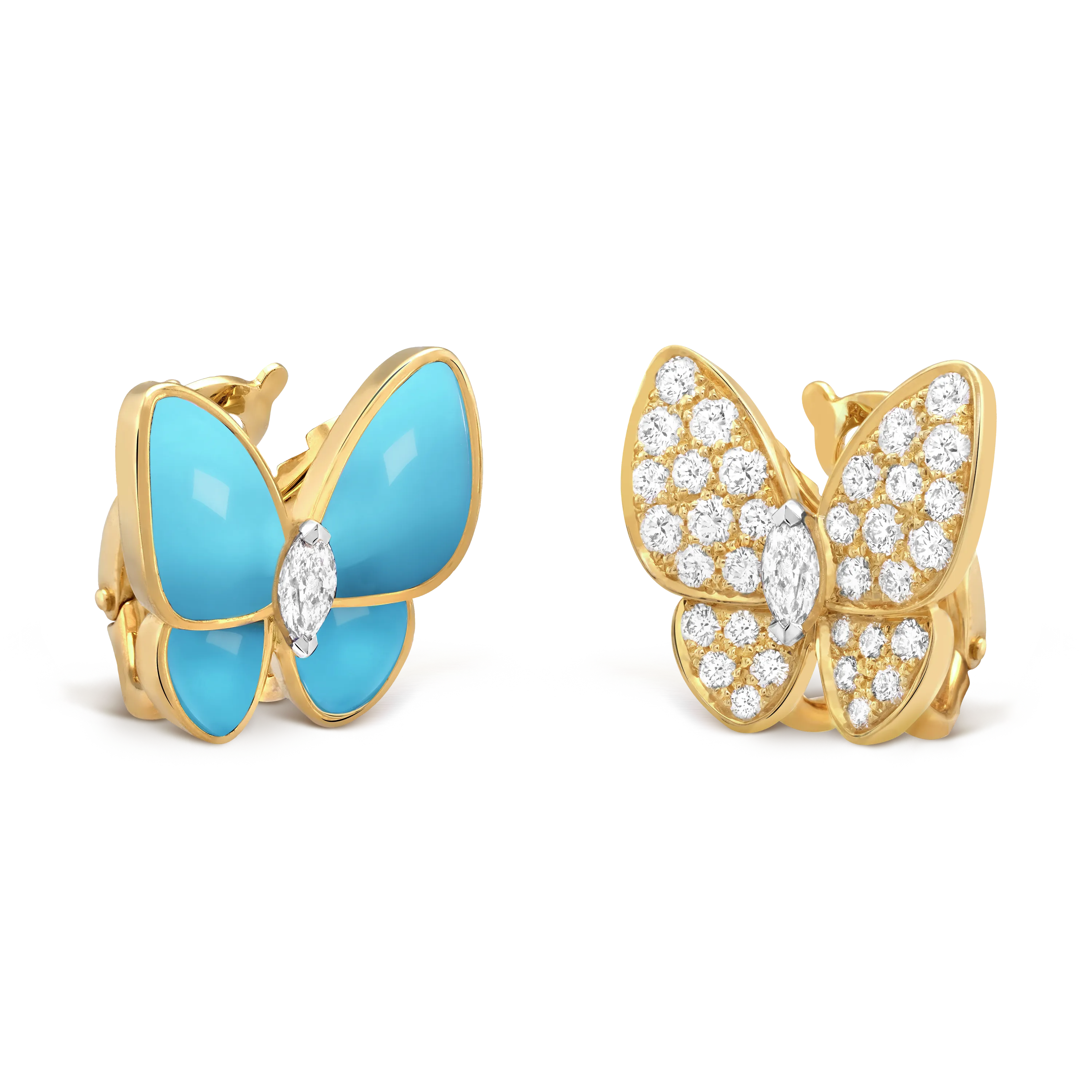 Two Butterfly earrings yellow gold, Diamond