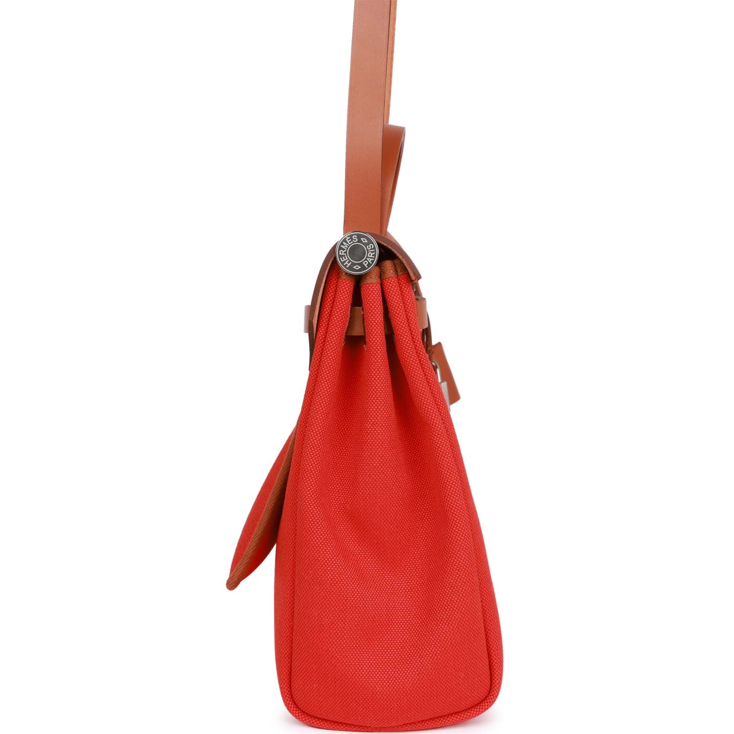 Hermes Herbag Zip PM 31 Capucine Toile H Berline Vache Fauve Hunter Naturel Palladium Hardware