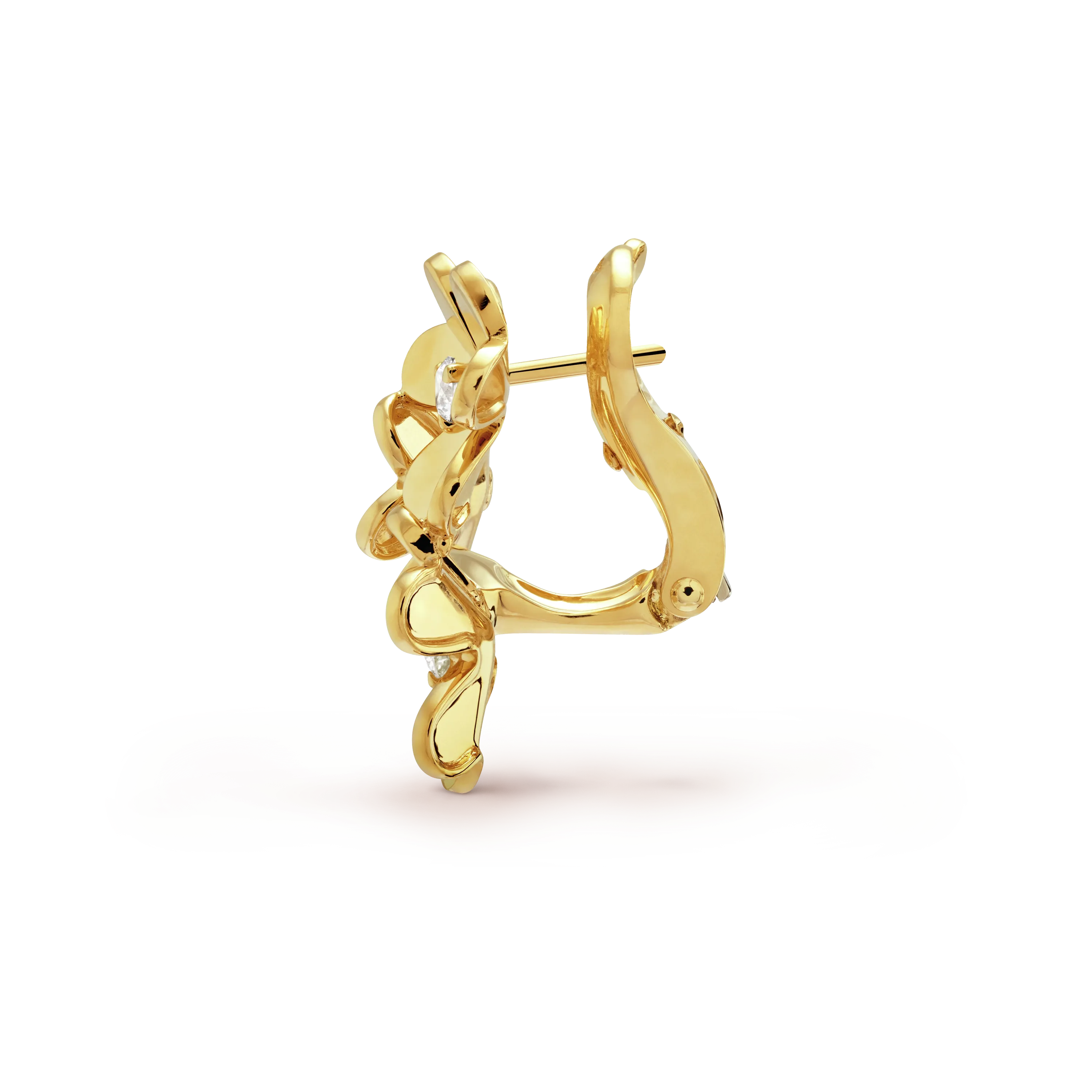 Frivole earrings, 3 flowers, mini model  yellow gold, Diamond