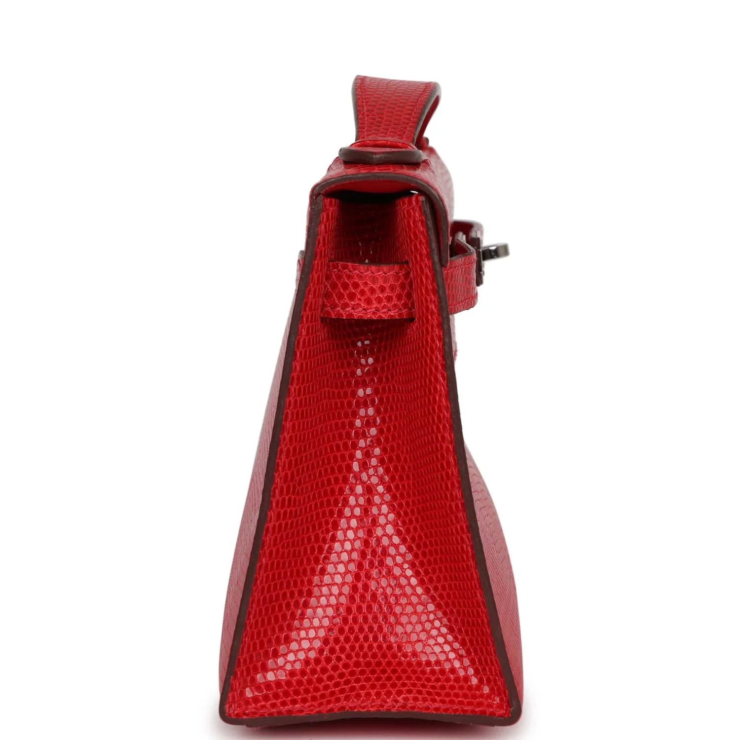 Pre-owned Hermes Kelly Pochette Rouge Vif Lizard Ruthenium Hardware