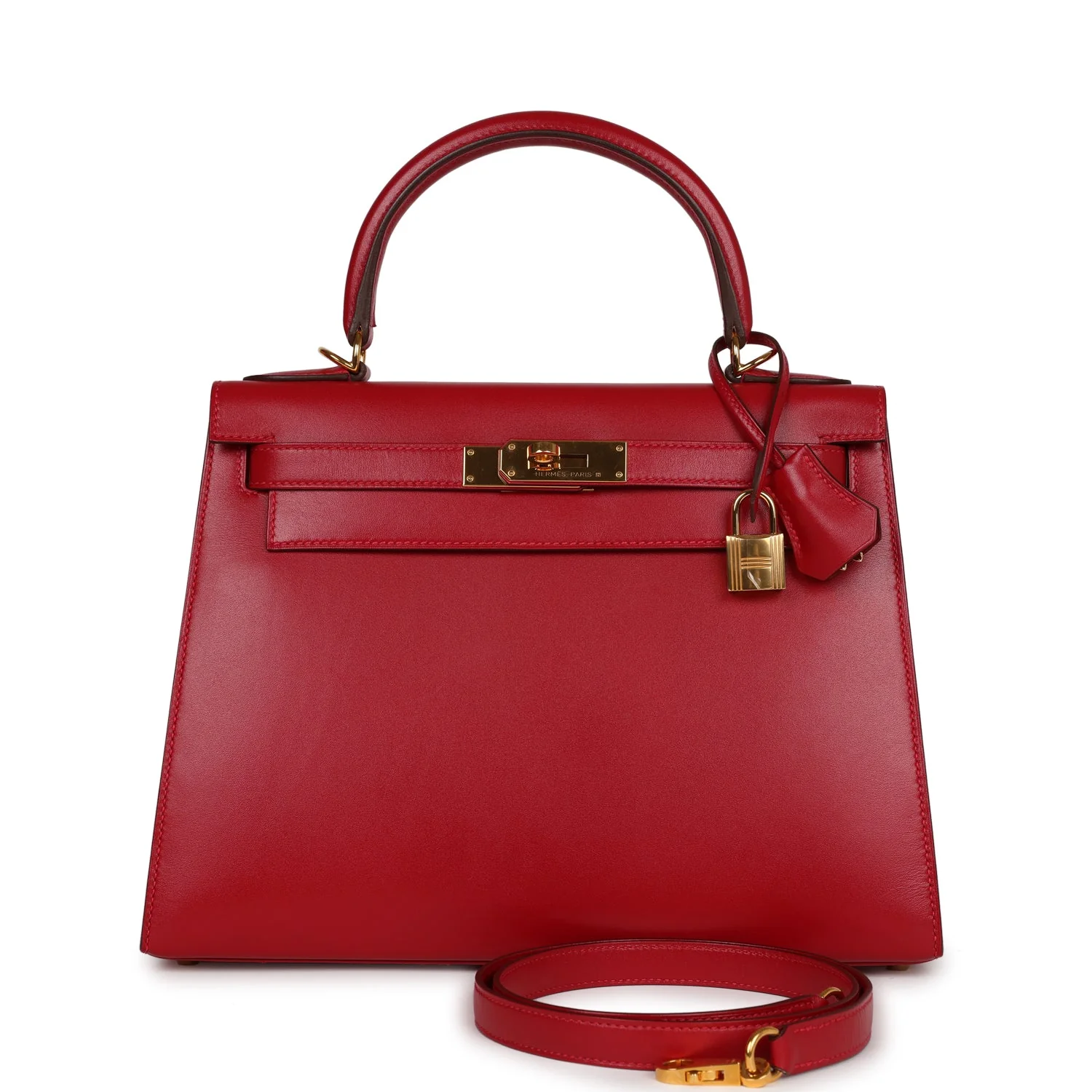 Pre-owned Hermes Kelly Sellier 28 Rouge Vif Tadelakt Gold Hardware