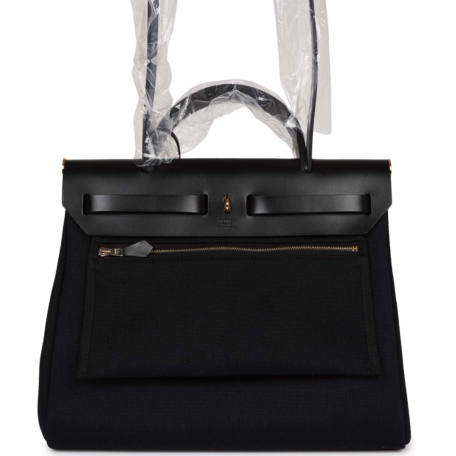Hermes Herbag Zip PM 31 Black Toile H Berline Hunter Gold Hardware