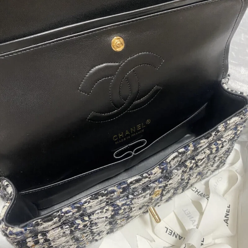 Chanel Class-Flap Bag In Black/Beige Glittered Tweed 1112
