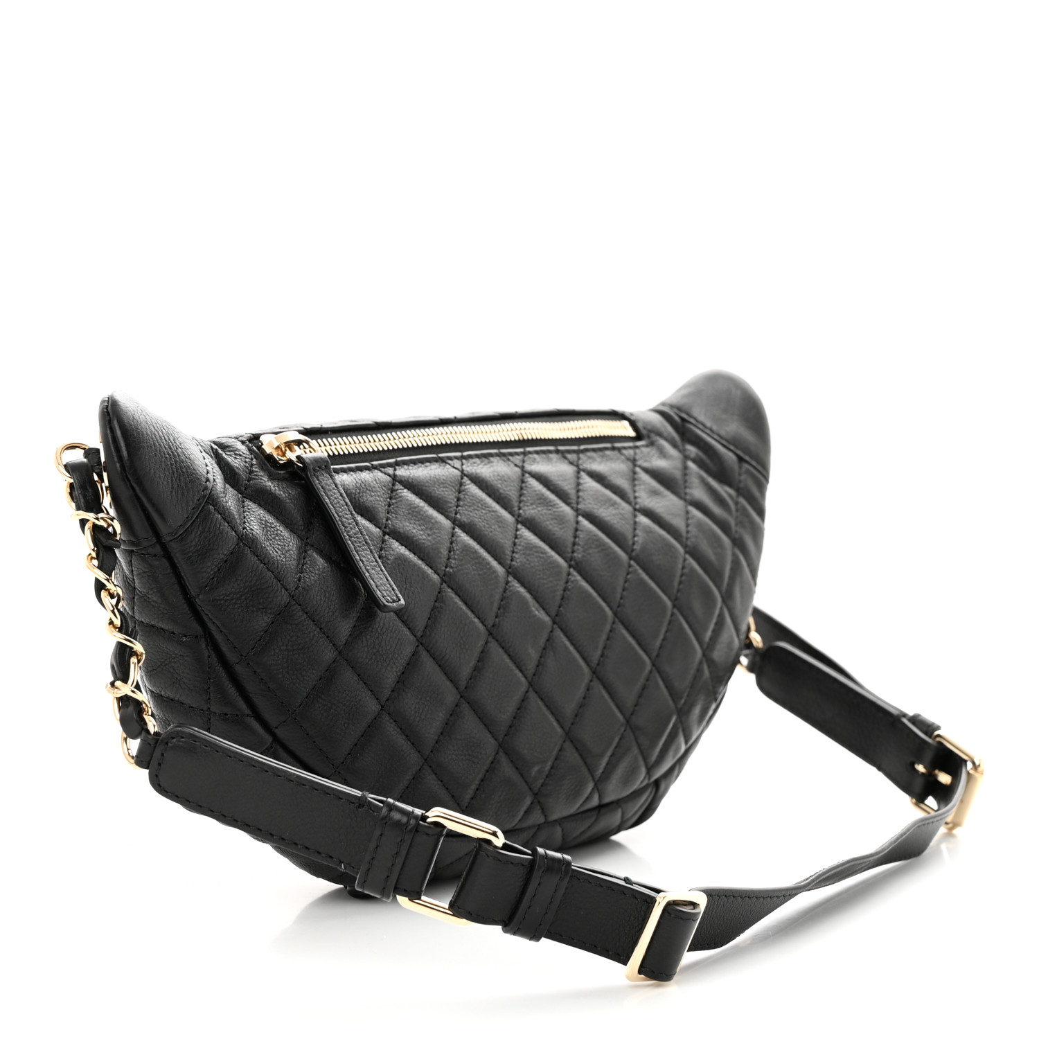 Calfskin Quilted Banane Waist Bag Fanny Pack Black