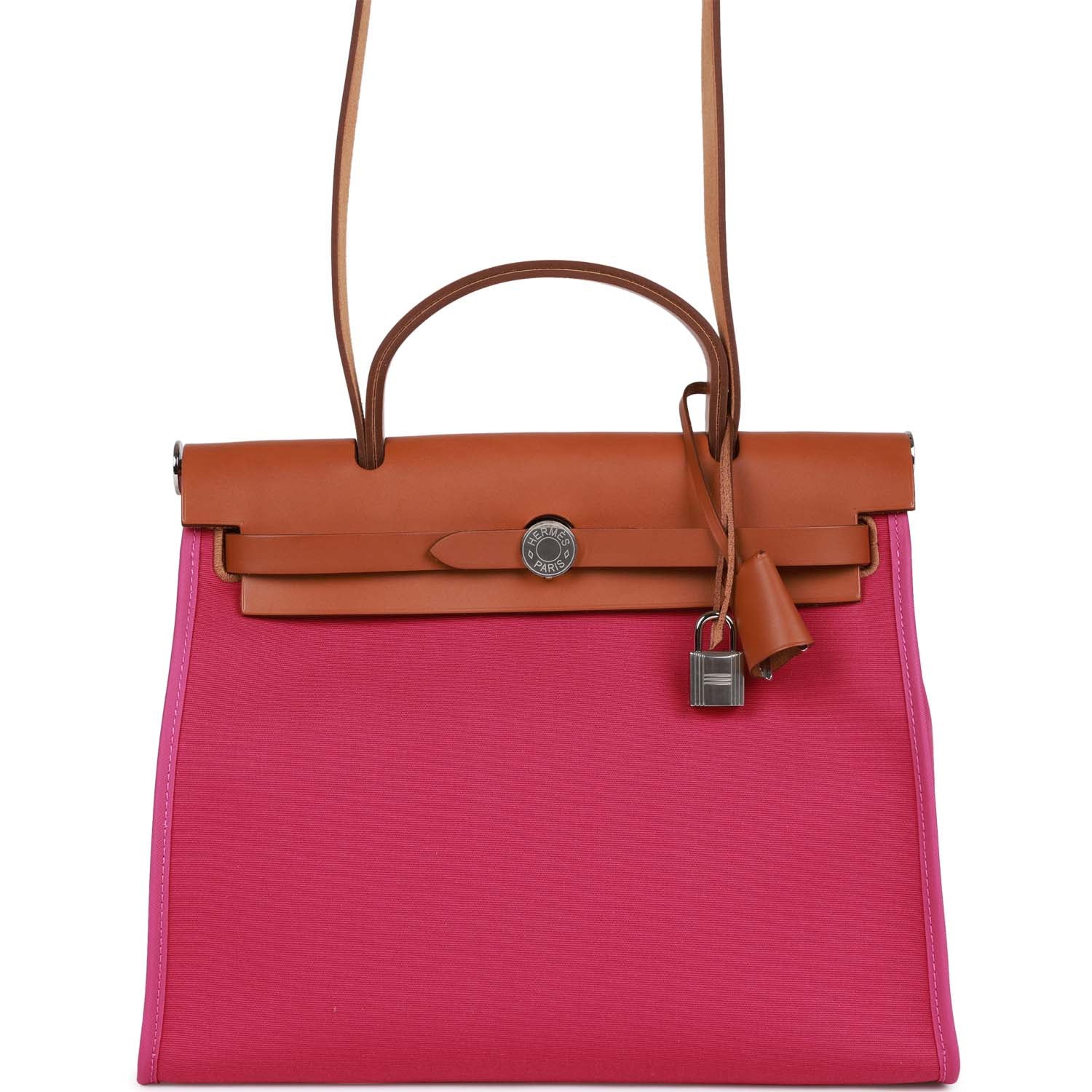 Hermes Herbag Zip PM 31 Rose Pourpre Toile H Berline Vache Barenia Hunter Palladium Hardware