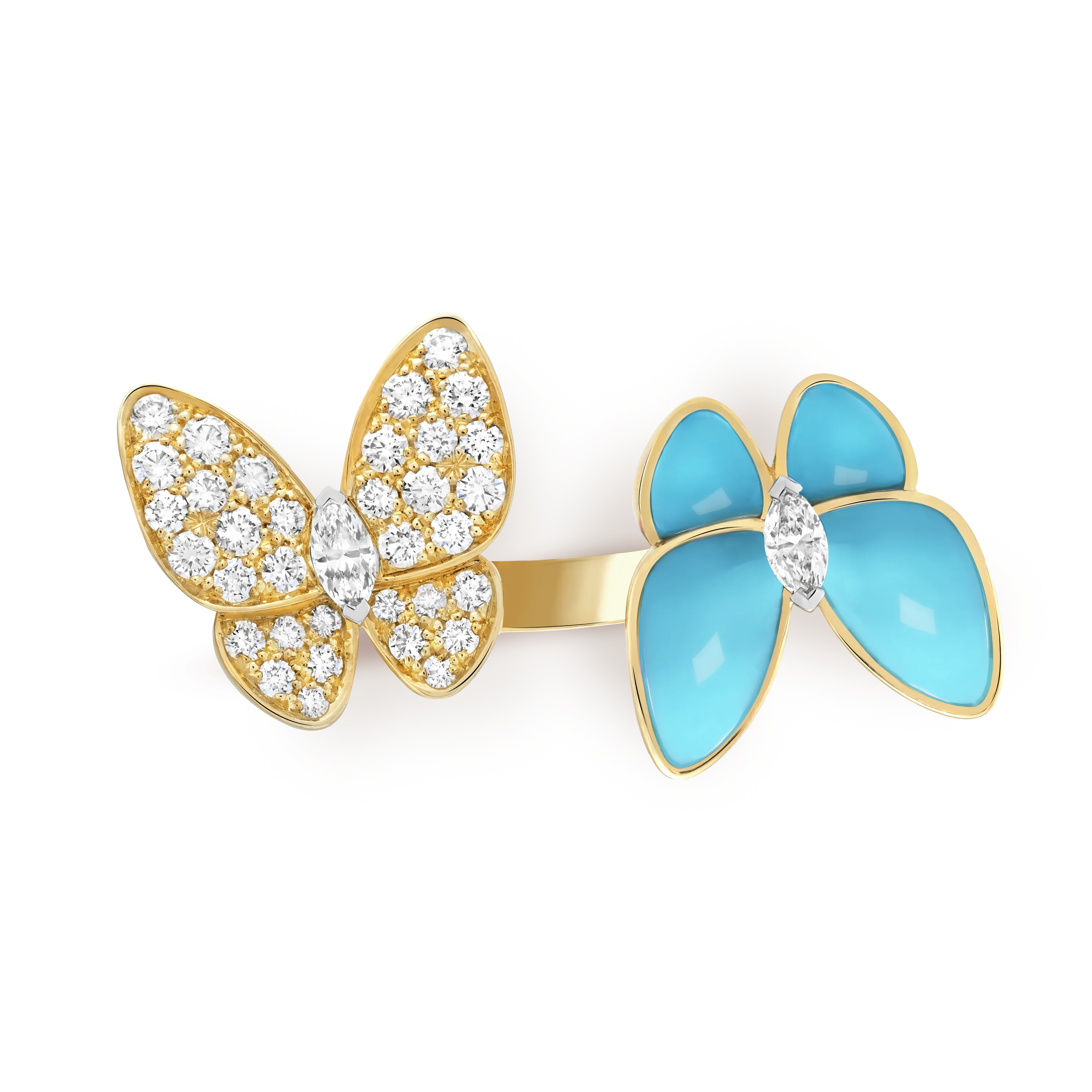 Two Butterfly Between the Finger ring  yellow gold, Diamond