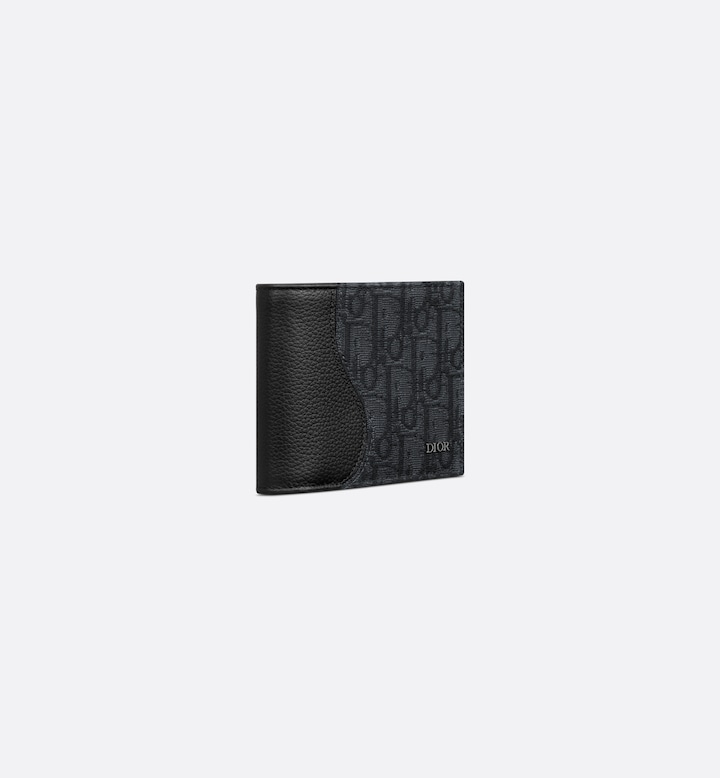 Saddle Bifold Wallet Black Grained Calfskin Marquetry and Black Oblique Jacquard