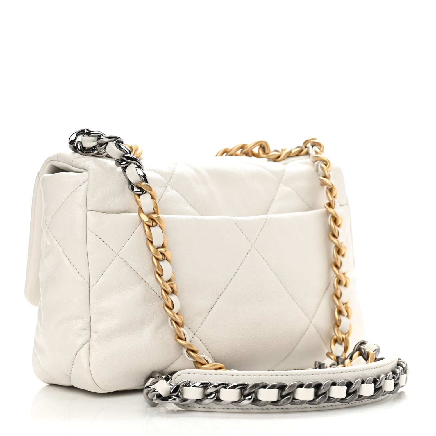 Goatskin Quilted Medium Chanel 19 Flap White