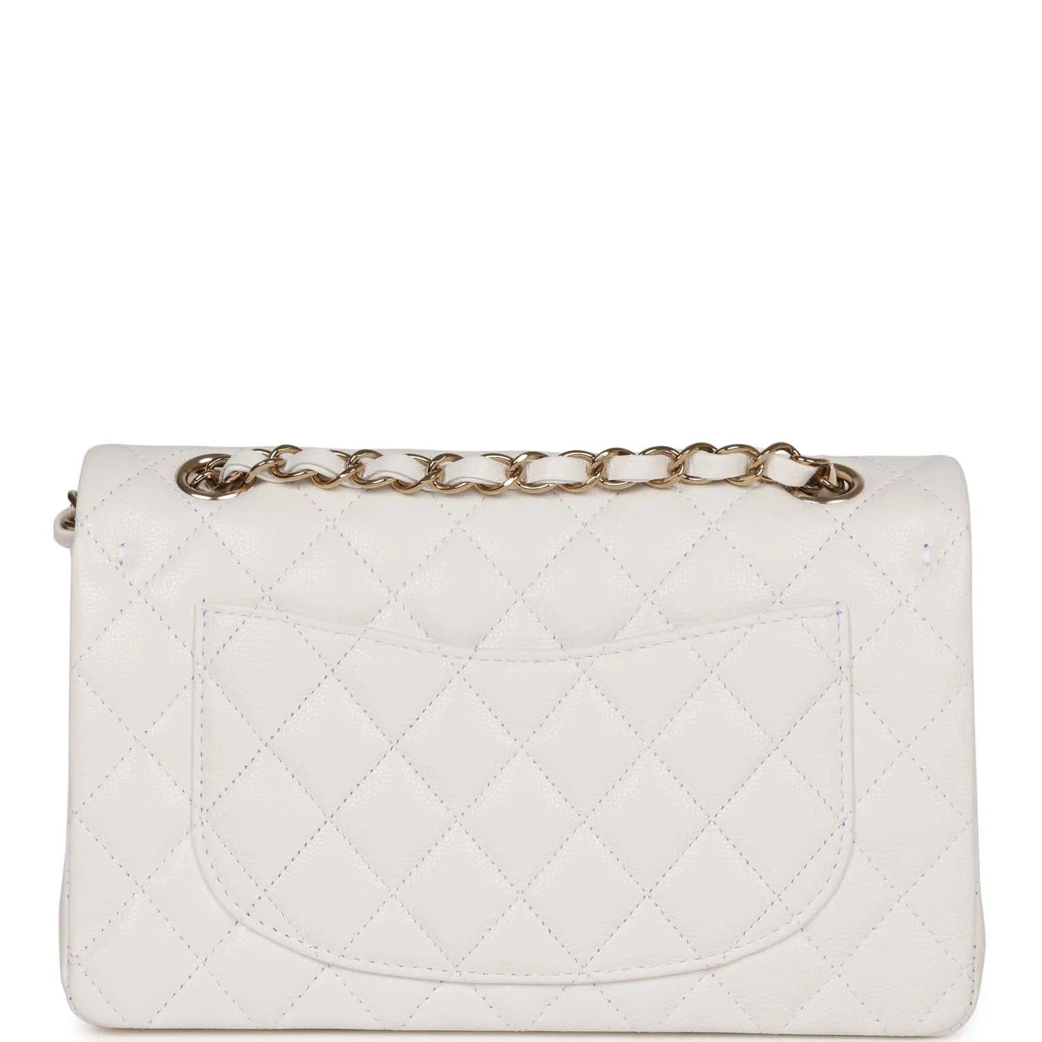 Small Classic Double Flap Bag White Caviar Light Gold Hardware