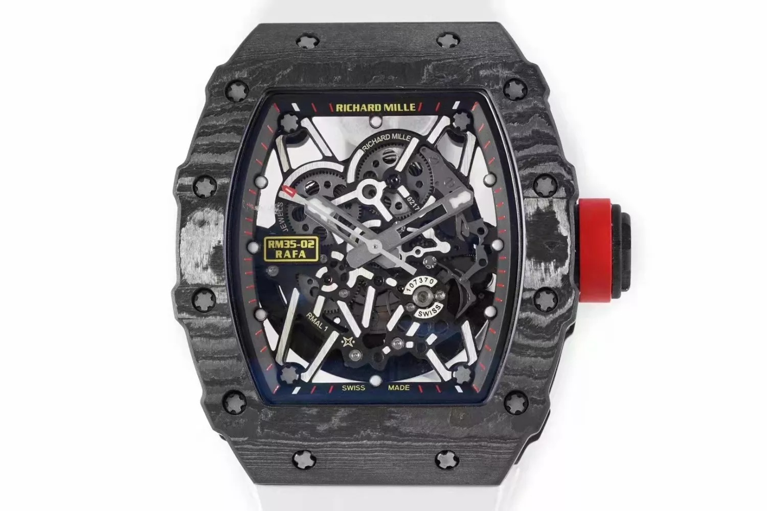 RM 35-02 Black Bezel Red Markers White Rubber Strap ZF RUML3