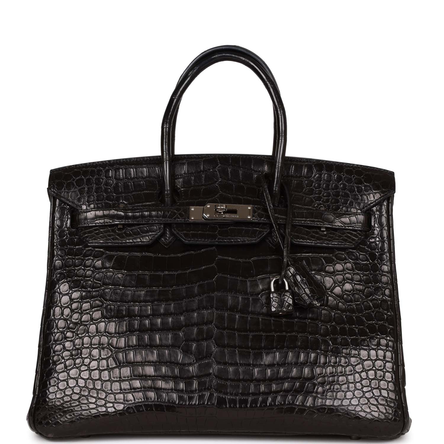 Pre-owned Hermes Birkin 35 Black Matte Crocodile Porosus Palladium Hardware