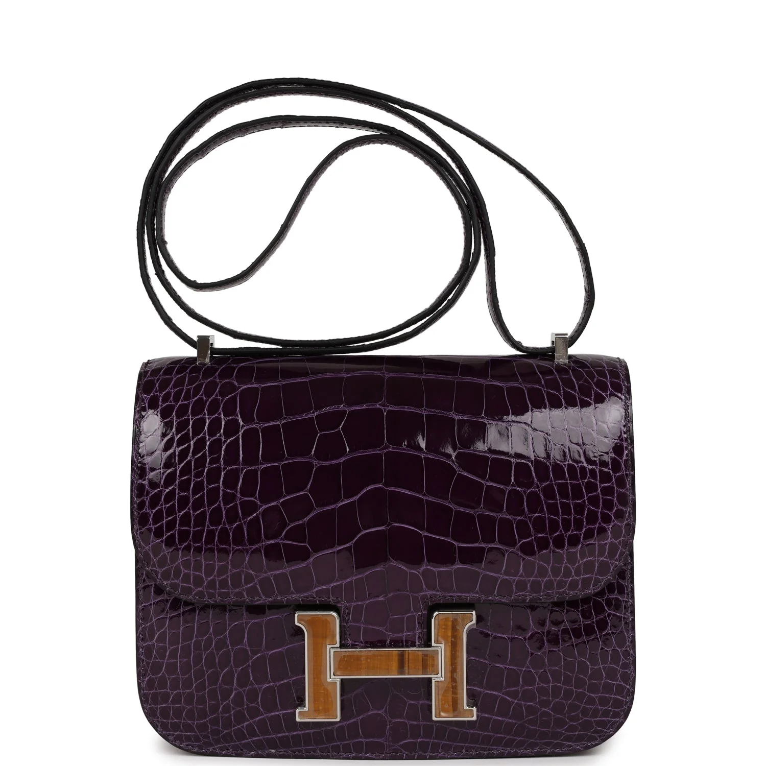 Hermes Constance 18 Amethyst Shiny Alligator Tigers Eye Quartz Palladium Hardware