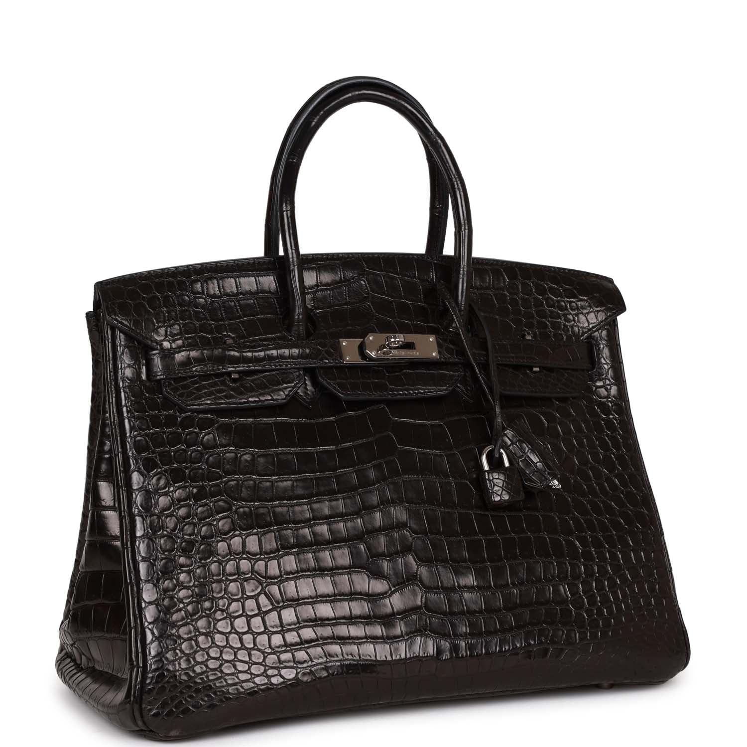 Pre-owned Hermes Birkin 35 Black Matte Crocodile Porosus Palladium Hardware