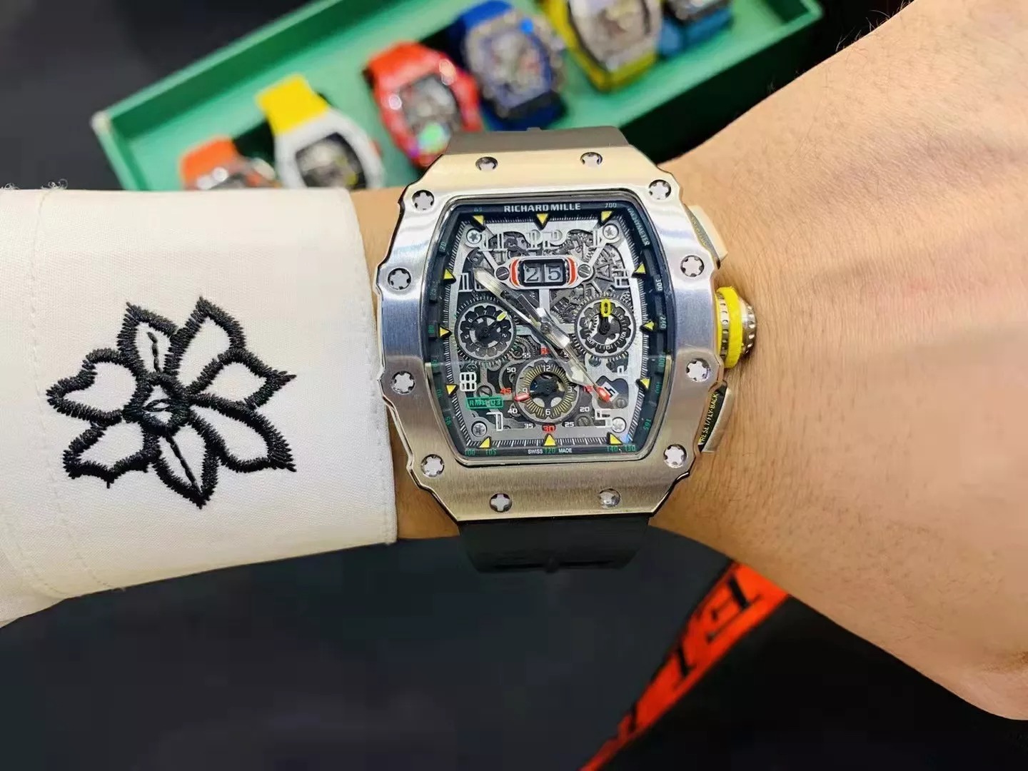 RM 11-03 Skeleton Dial White Bezel Black Rubber Strap ZY 7750