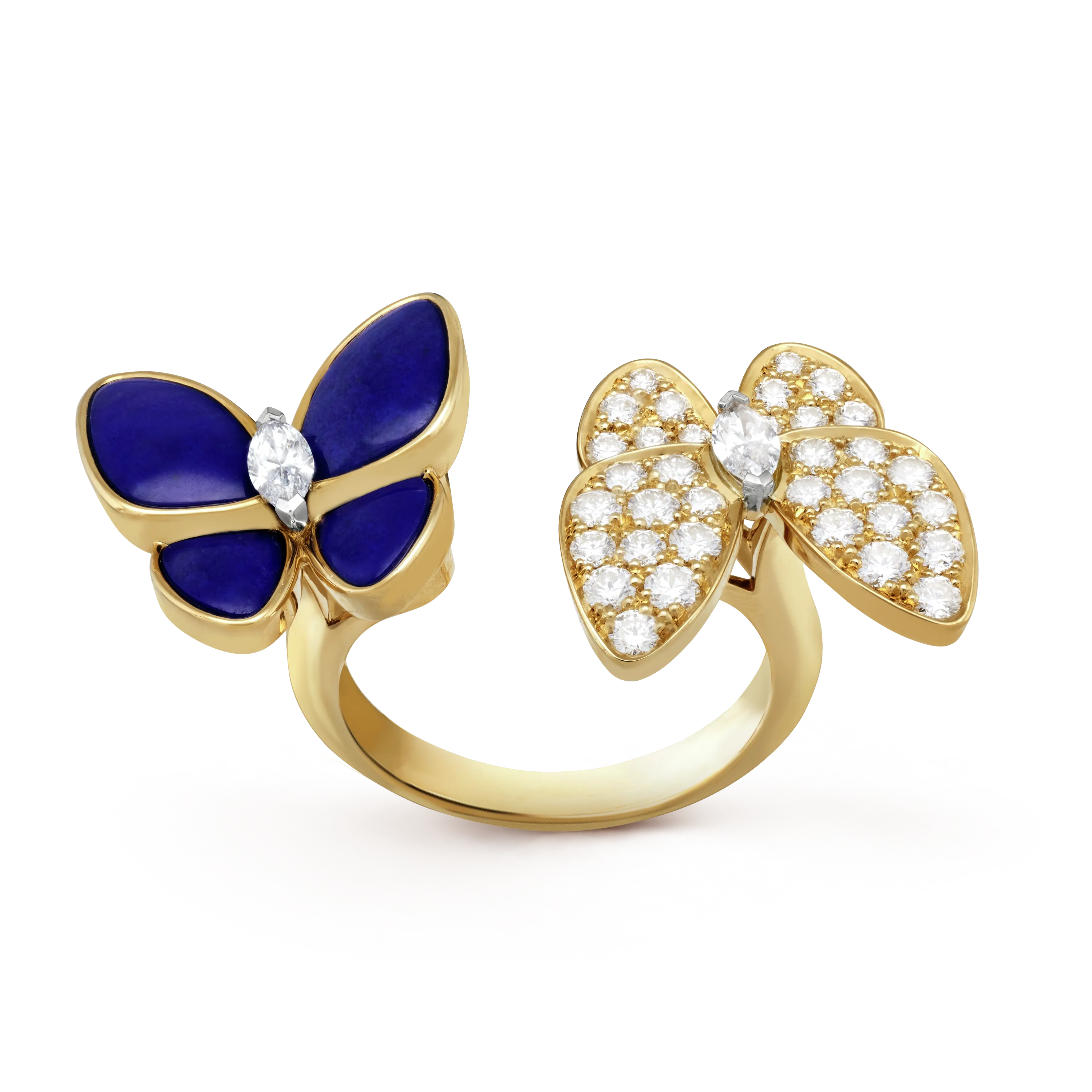 Two Butterfly Between the Finger ring yellow gold, Diamond