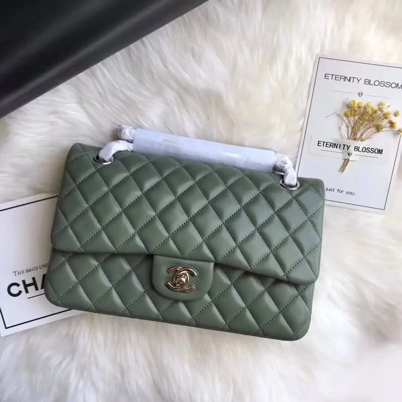 Chanel 1112 Green Medium Size 2.55 Lambskin Leather Flap Bag