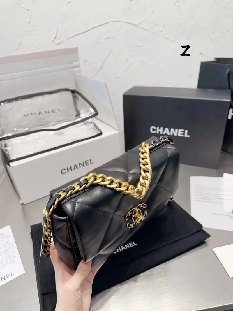 Chanel 19 Hand 2Way Chain Shoulder Bag As1160 Lamb Leather Black Used Women