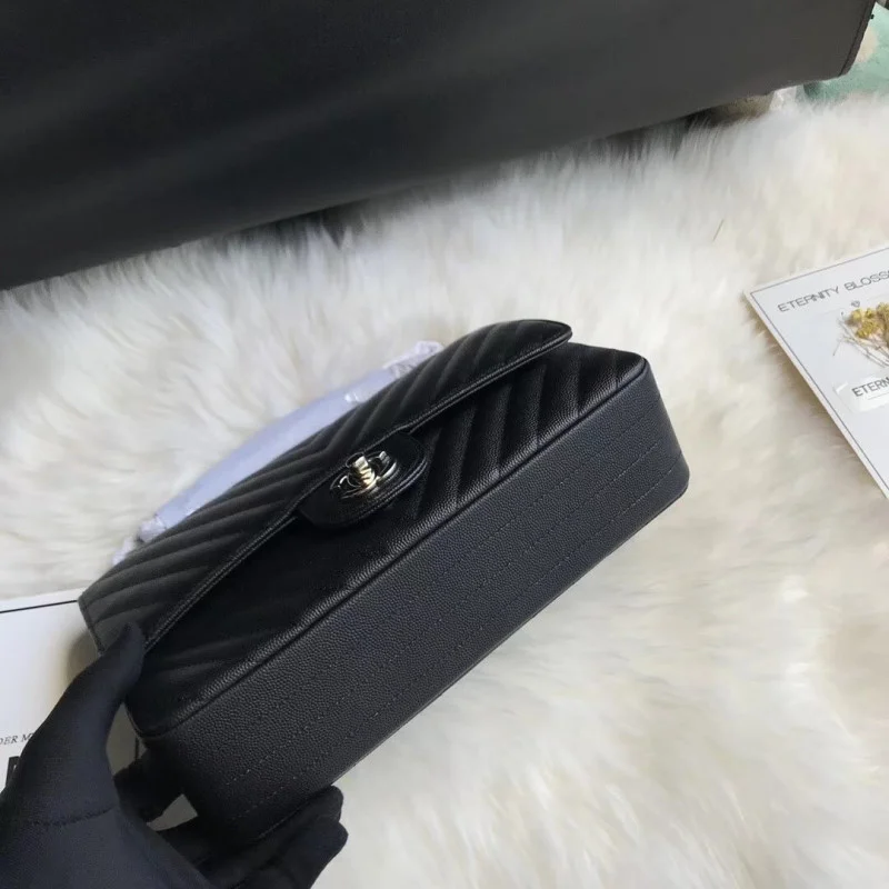 Chanel Chevron Caviar Calfskin Class-Flap Bag A01112 Black