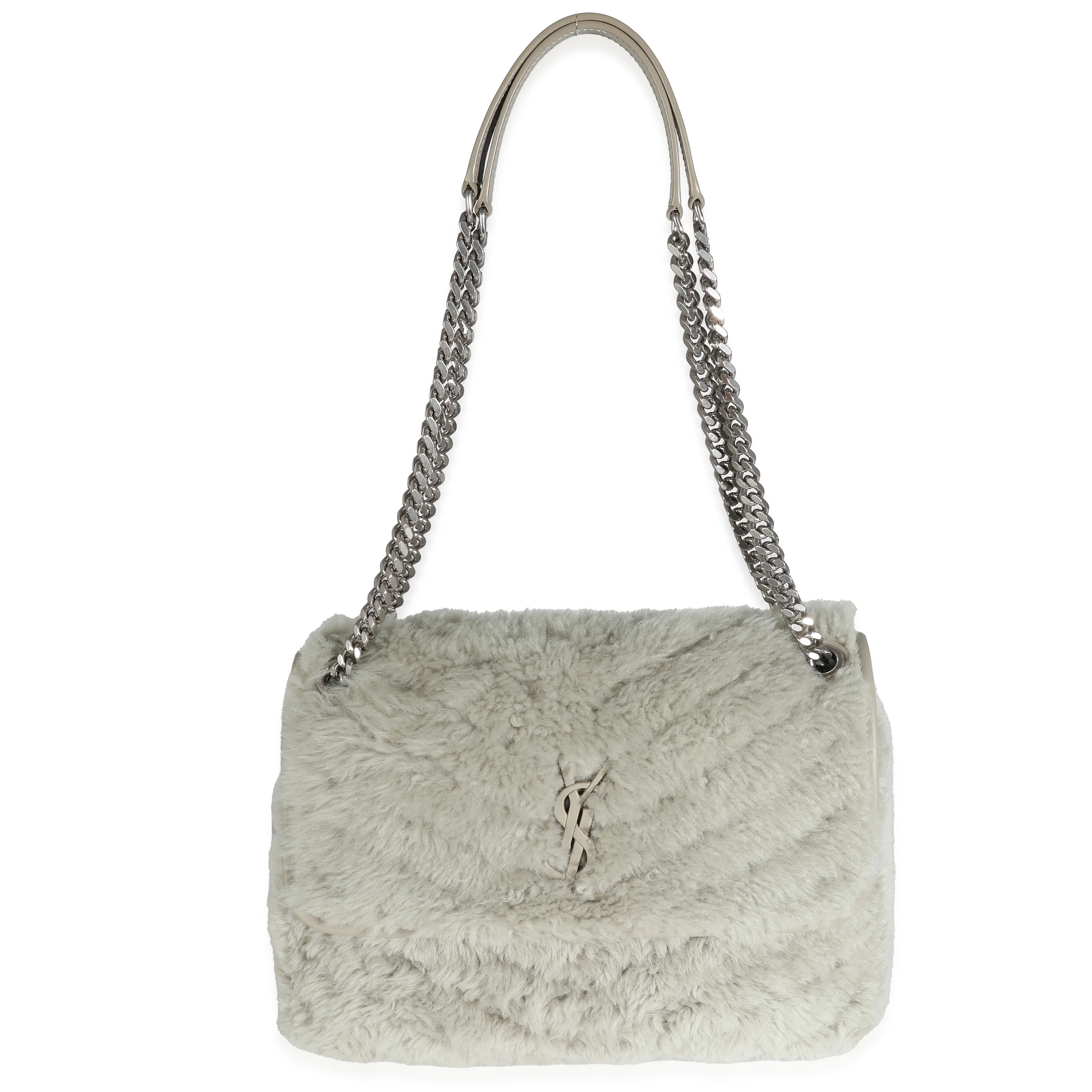 Saint Laurent Grey Calfskin Shearling Monogram Medium Niki Satchel