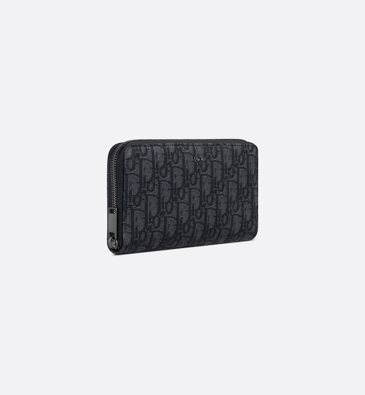 Zipped Long Wallet  Black Oblique Jacquard