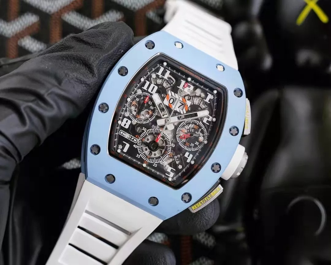 RM 11-03 Skeleton Dial Blue Bezel White Rubber Strap ZY 7750