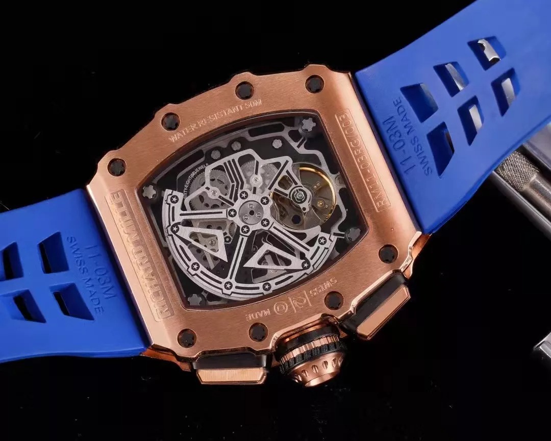 RM 11-03 Skeleton Blue Dial Rose Gold Bezel Blue Rubber Strap ZY 7750