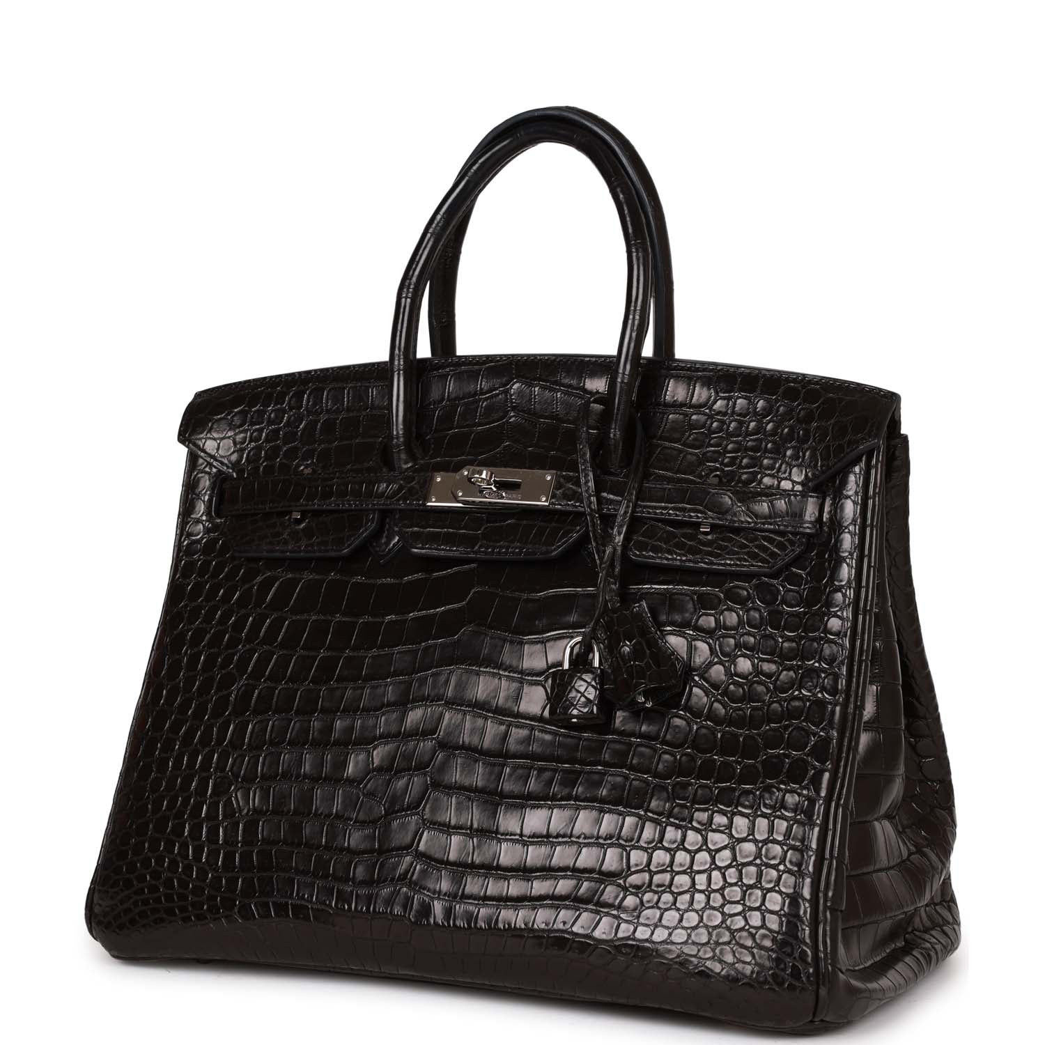 Pre-owned Hermes Birkin 35 Black Matte Crocodile Porosus Palladium Hardware