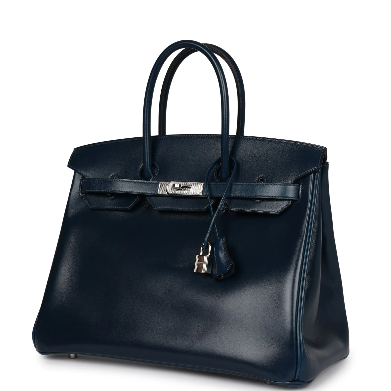 Pre-owned Hermes Birkin 35 Bleu De Prusse Box Calf Guilloché Palladium Hardware
