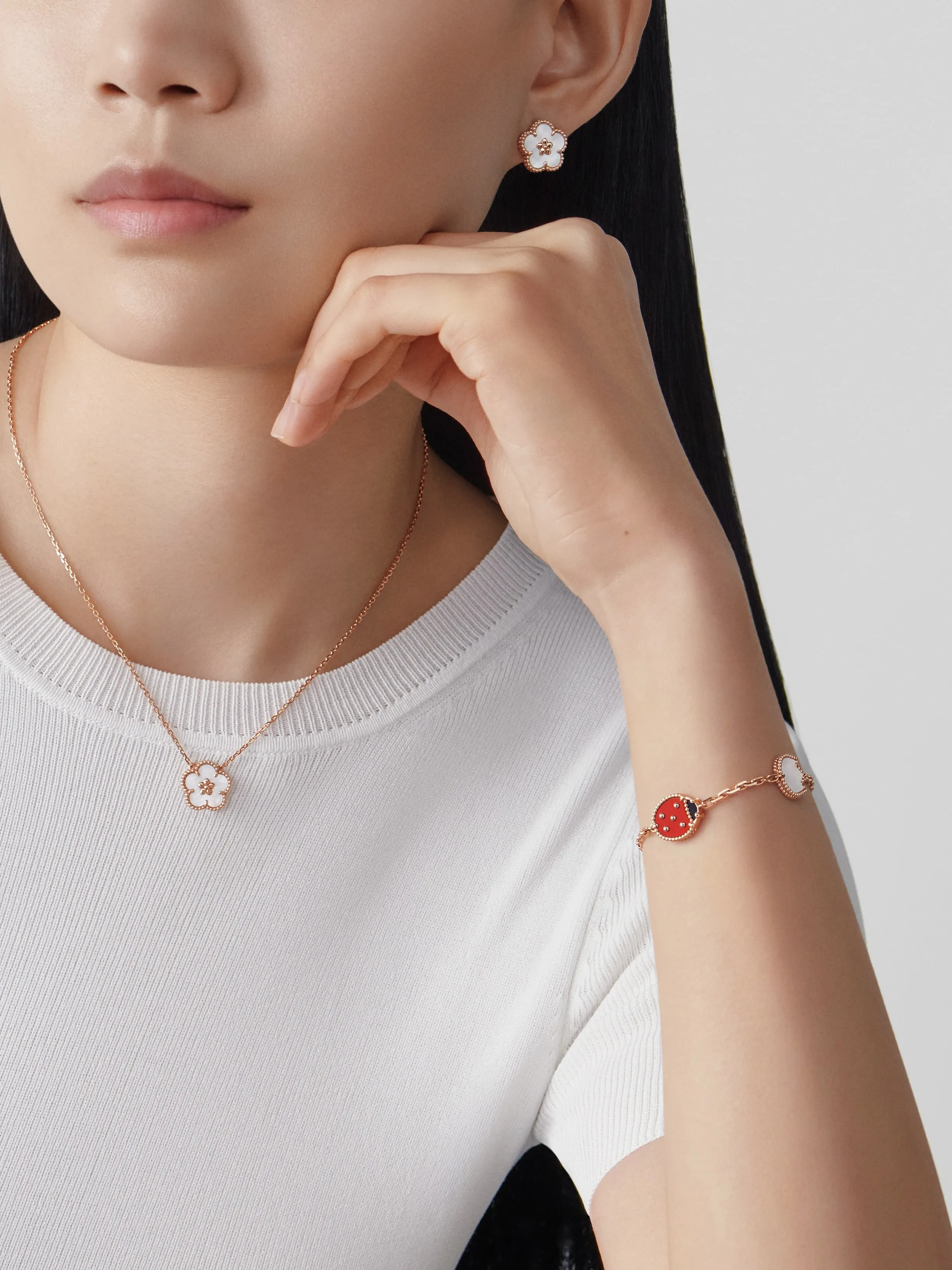 Lucky Spring Necklace, plum blossom rose gold, mother-of-pearl