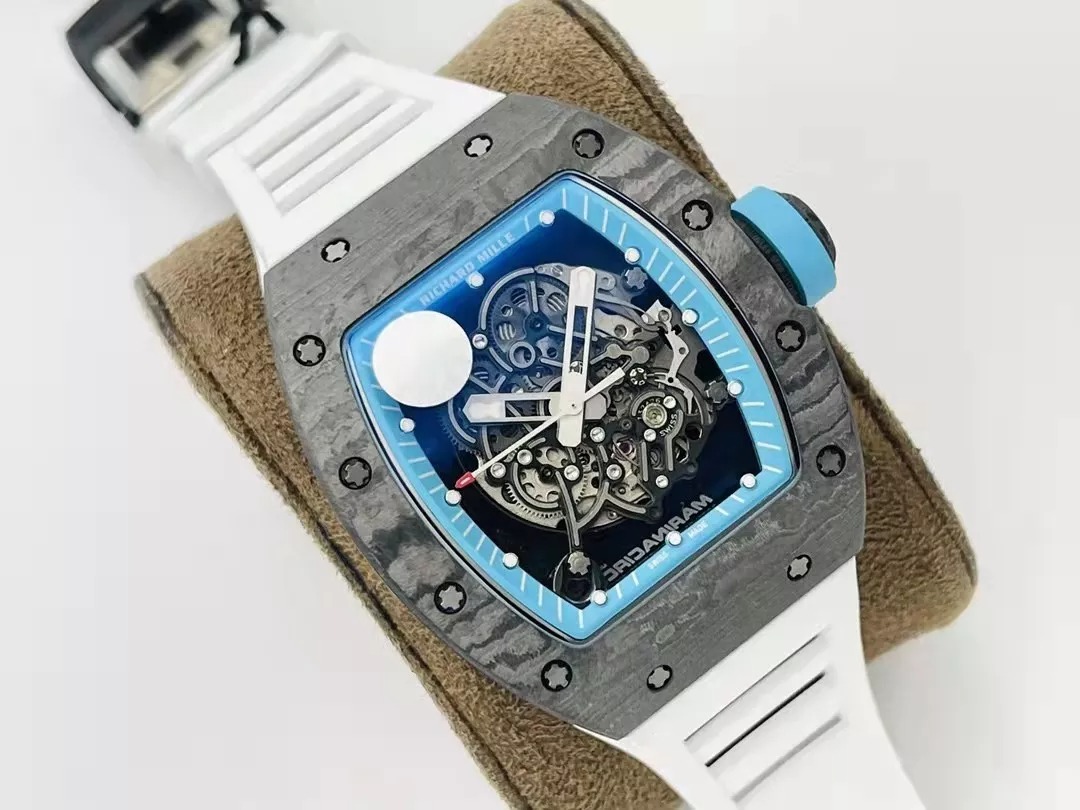 RM055 Skeleton Blue Dial Black Bezel White Rubber Strap ZF RMUL2