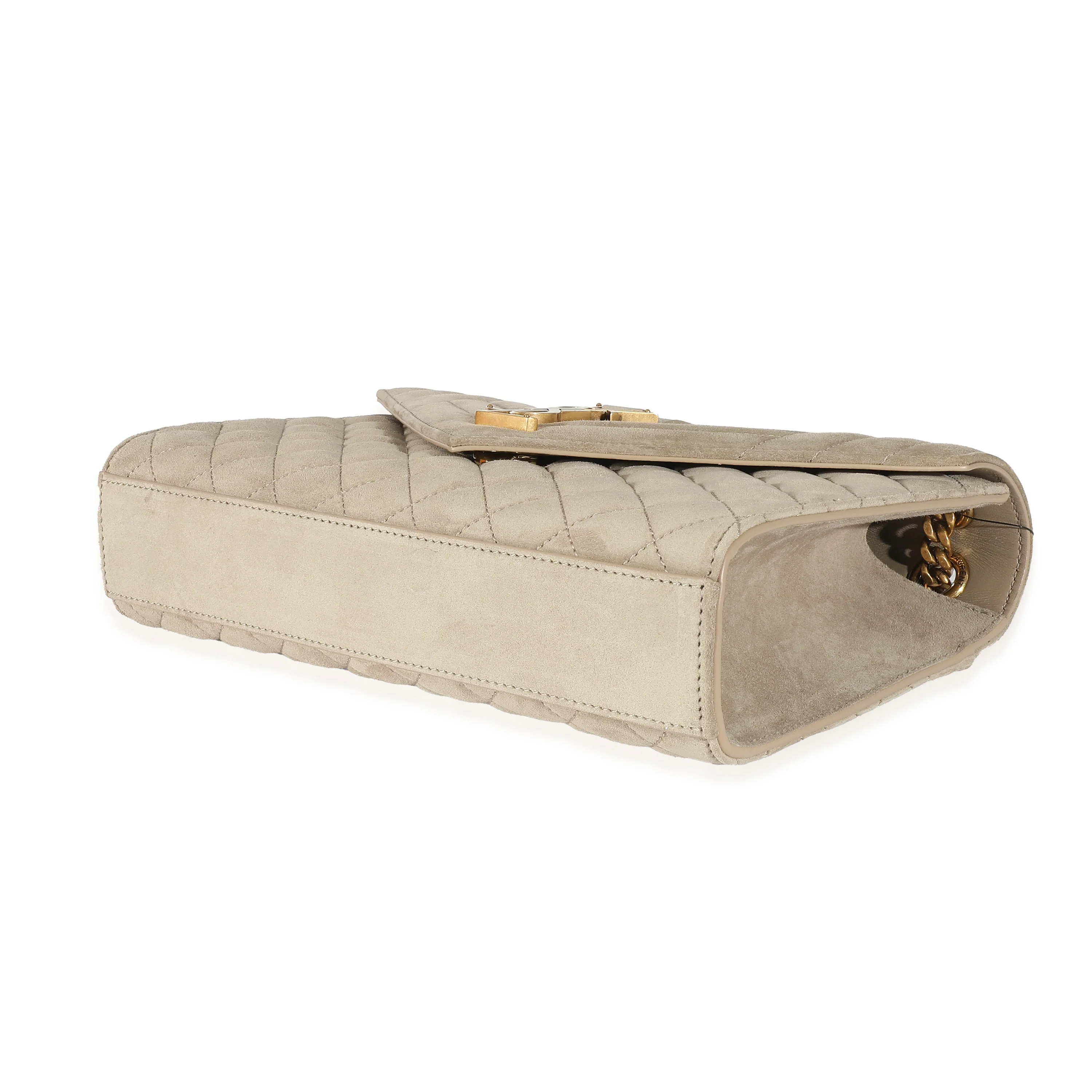 Saint Laurent Beige Suede Mixed Matelasse Triquilt Medium Monogram Envelope Satc