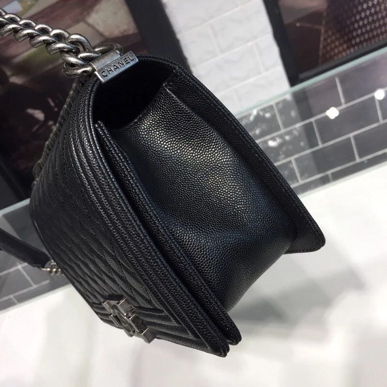 Chanel Boy Handbag Silver Hardware Black For Women, Women’s Handbags, Shoulder And Crossbody Bags 9.8in/25cm A67086