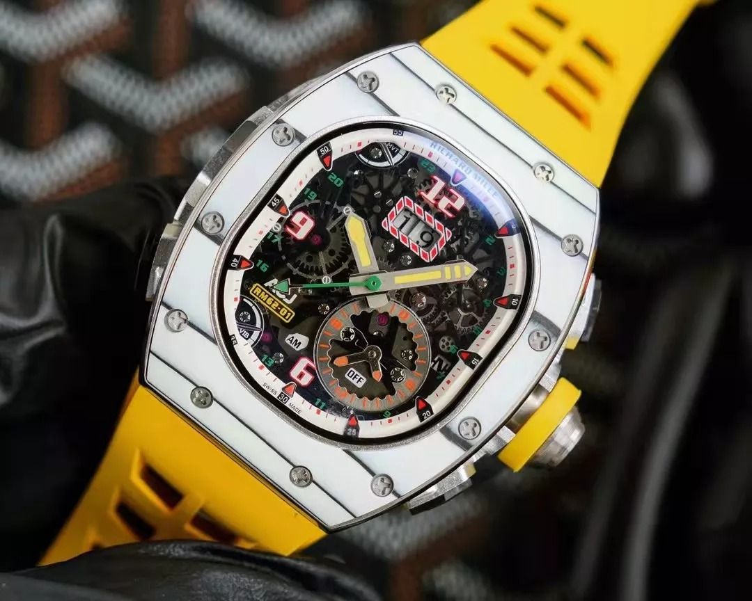RM 62-01 Tourbillon Vibrating Alarm ACJ White Bezel Yellow Rubber Strap RM62-01