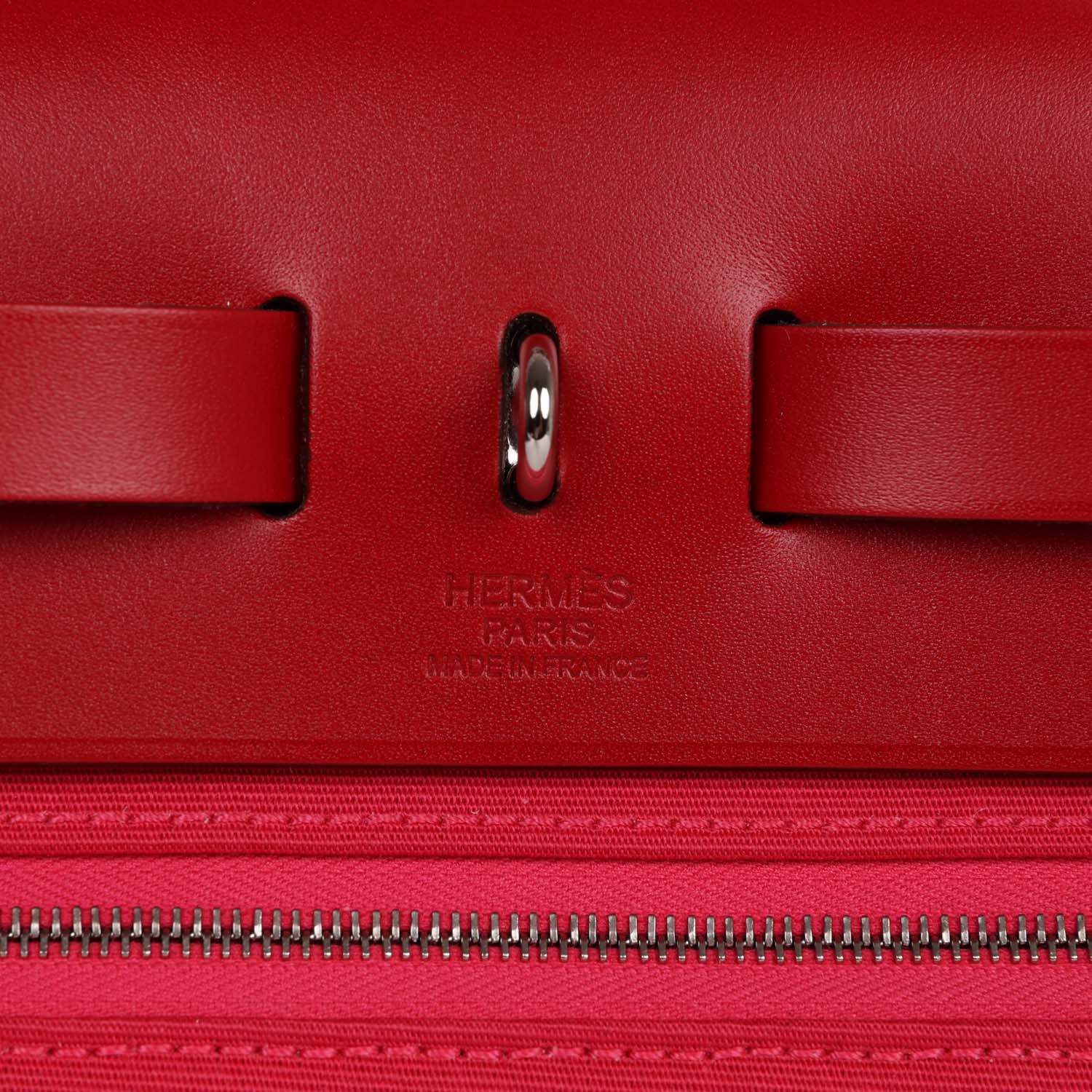 Hermes Herbag Zip 31 Rouge Venetian/Rouge Piment/Rose Extreme Toile H and Vache Hunter Palladium Hardware