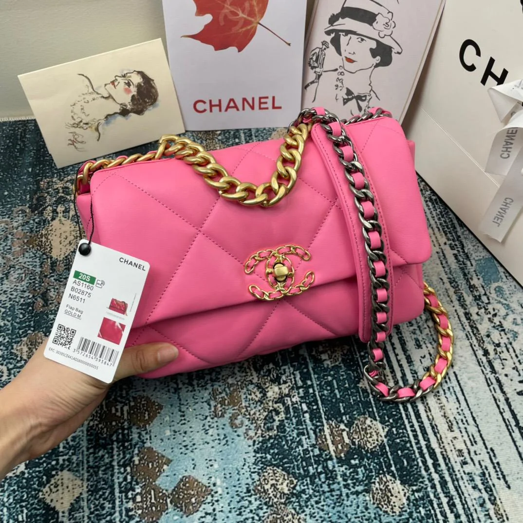 Chanel 19 Handbag 26cm Pink For Women AS1160