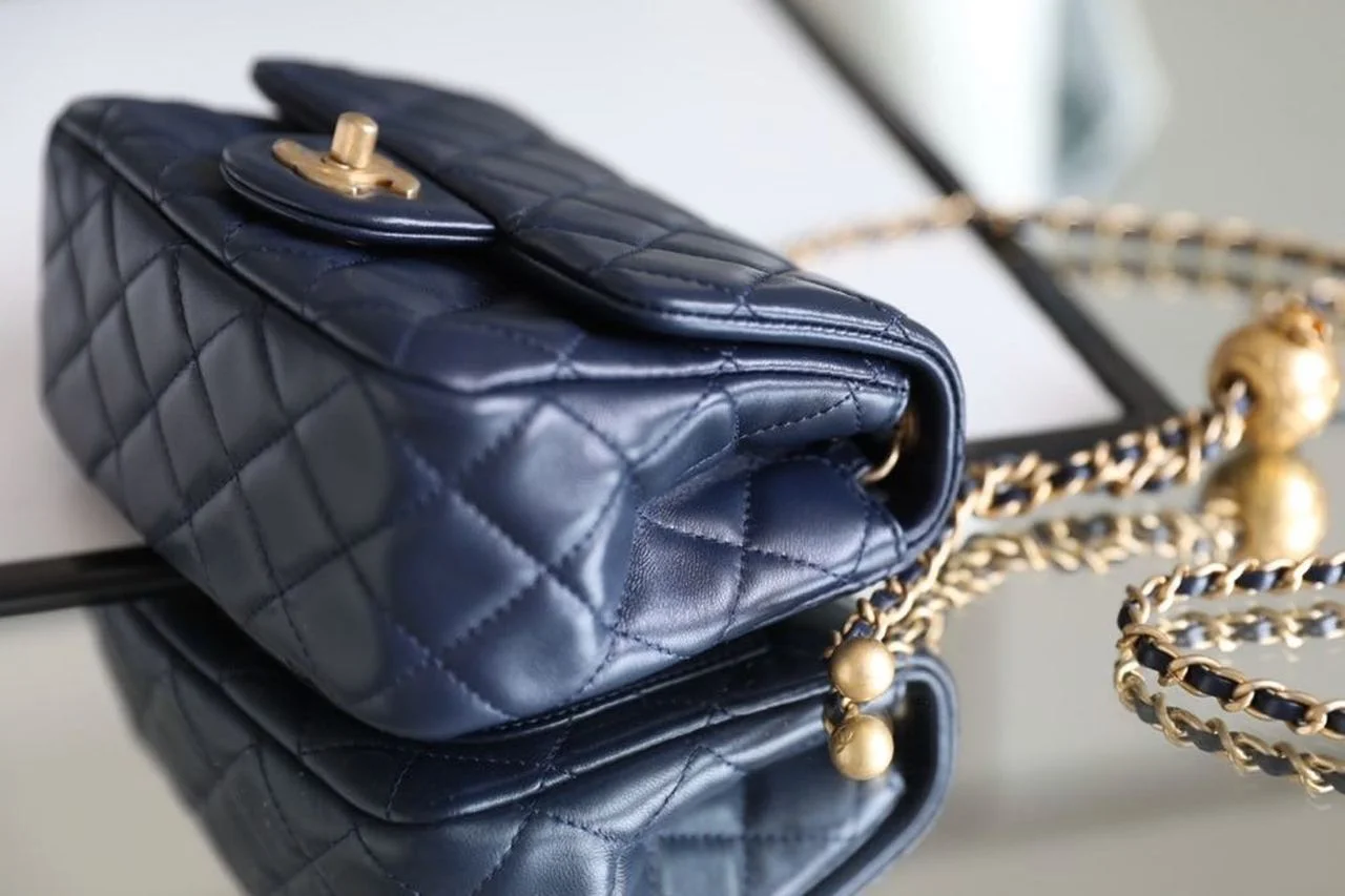 Chanel Mini Flap Bag With CC Ball On Strap Navy Blue For Women, Women’s Handbags, Shoulder And Crossbody Bags 6.7in/17cm AS1786