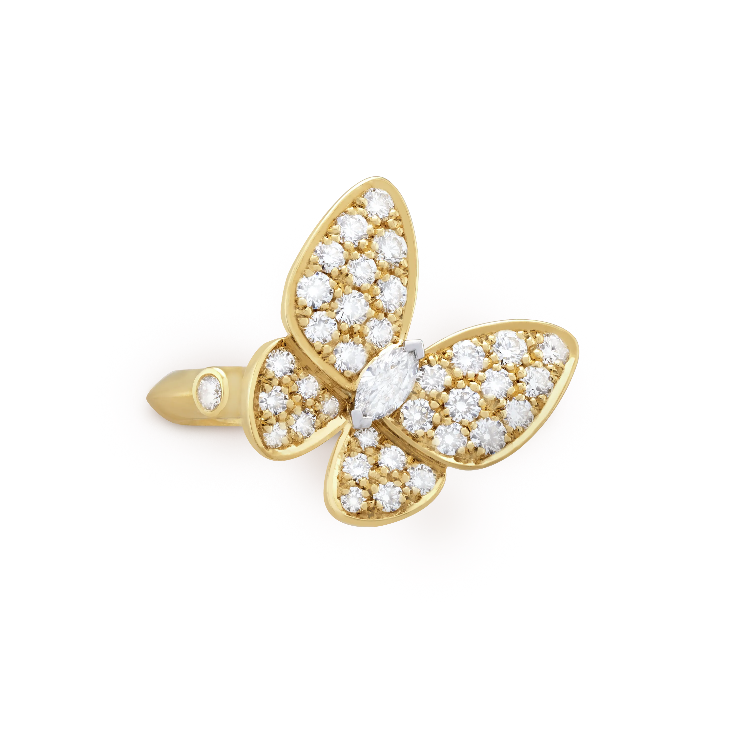 Two Butterfly ring yellow gold, Diamond