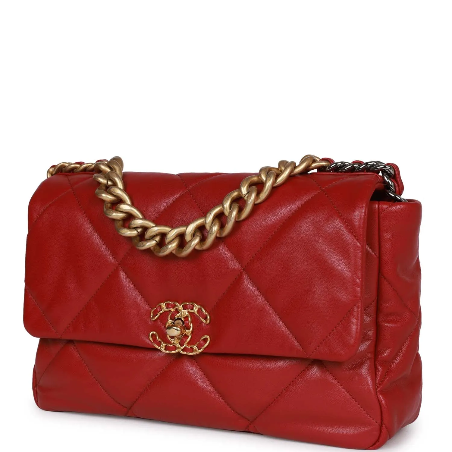 Medium 19 Flap Bag Red Calfskin Mixed Hardware